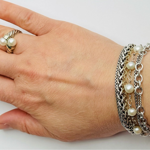 David Yurman Multi Chain Bracelet With Pearl And 18k Gold - Picture 4 of 8